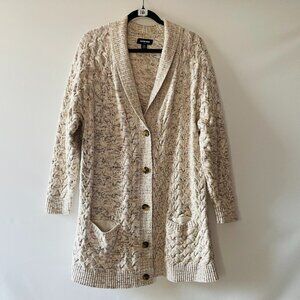 Vintage Lands' End Drifter Womens Ivory Shawl Collar Montana Cable Cardigan 2X